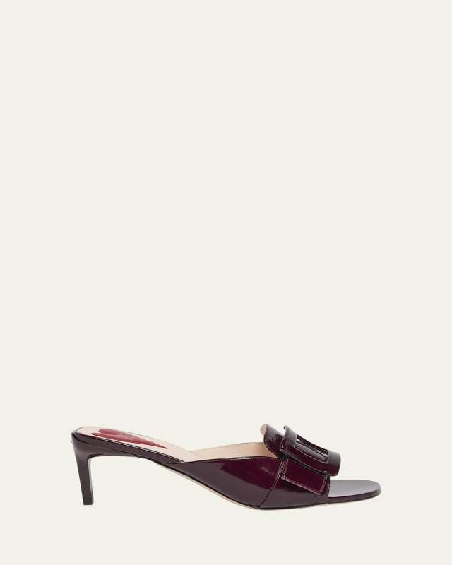 Patent Leather Buckle Mule Sandals